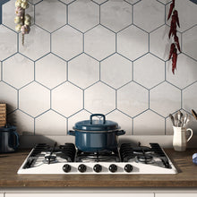 Load image into Gallery viewer, White hexagonal tiled kitchen splashback