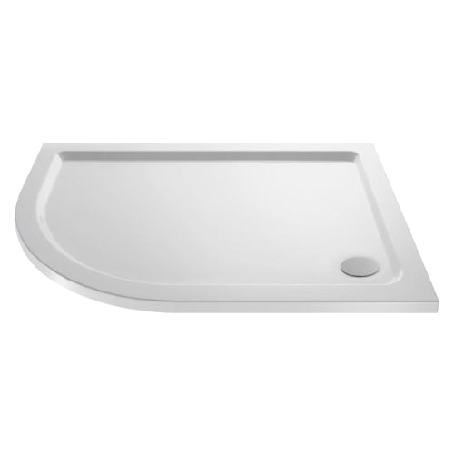 A white quadrant shower tray with a smooth surface and rounded corners.