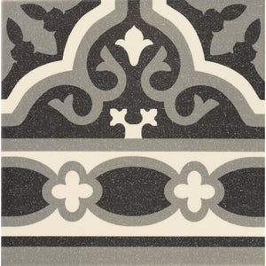 Victorian Florentine pattern tile edge piece in black