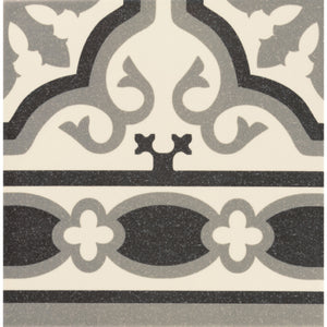 Victorian Florentine pattern tile edge piece in white