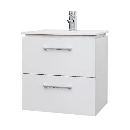 A gray Weston 500mm 2 Drawer Wall Hung Vanity Unit with a basin and tap, designed for bathroom storage.